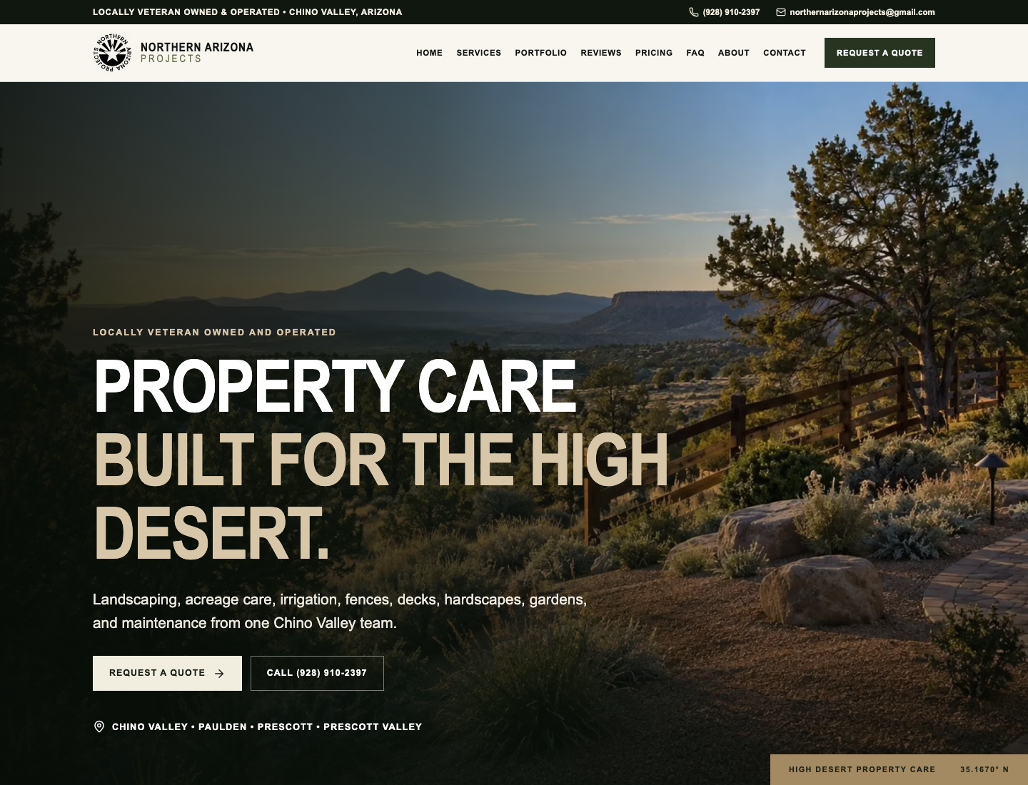 Northern Arizona Projects website homepage on desktop and mobile