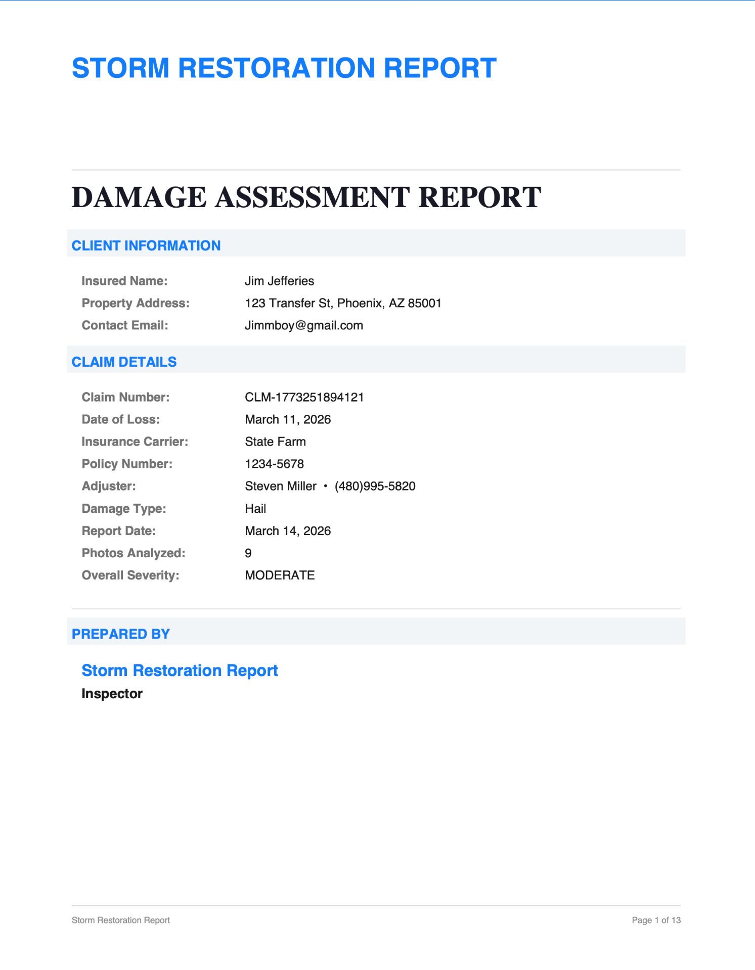 Storm Restoration Report