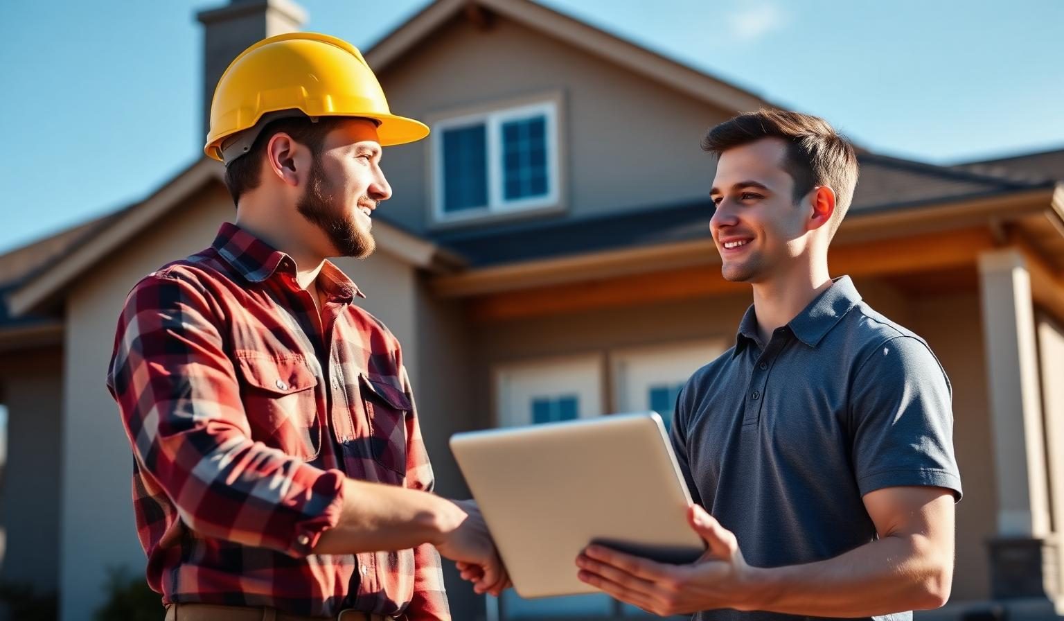 Contractor and ClearSkai technician shaking hands on site