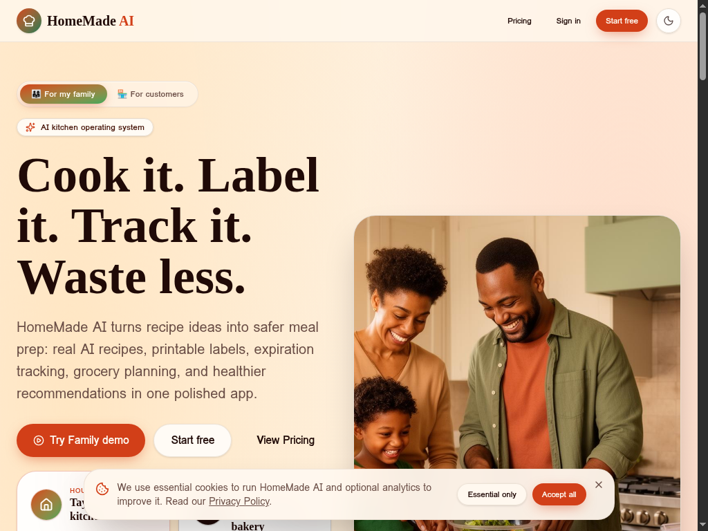 HomeMade AI live website screenshot
